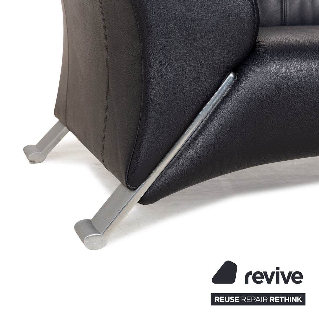 Rolf Benz 322 Leather Two-Seater Blue Blue-Black Sofa Couch