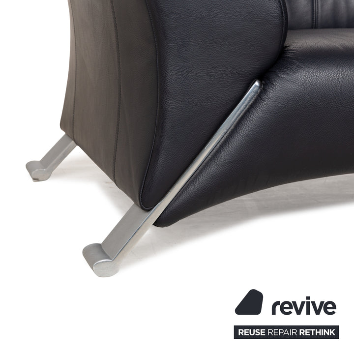 Rolf Benz 322 Leather Two-Seater Blue Blue-Black Sofa Couch