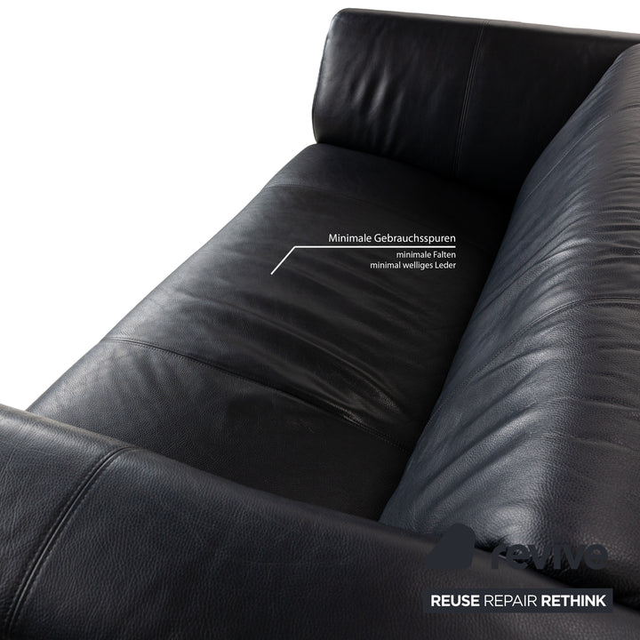 Rolf Benz 322 Leather Two-Seater Blue Blue-Black Sofa Couch