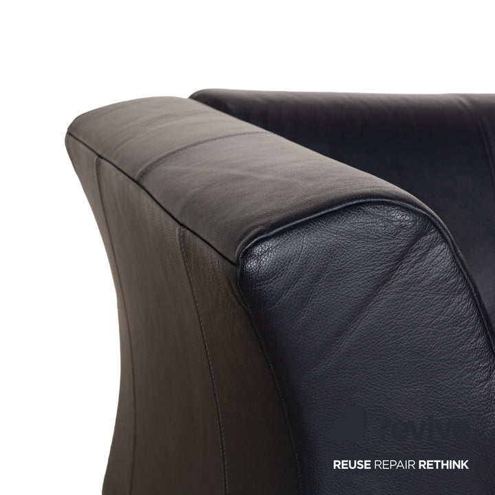 Rolf Benz 322 Leather Two-Seater Blue Blue-Black Sofa Couch