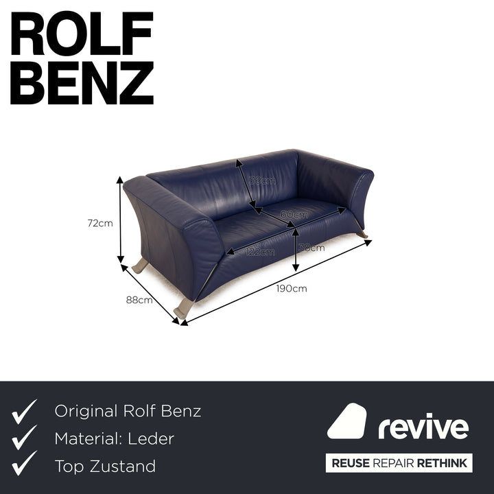 Rolf Benz 322 Leather Two Seater Blue Sofa Couch