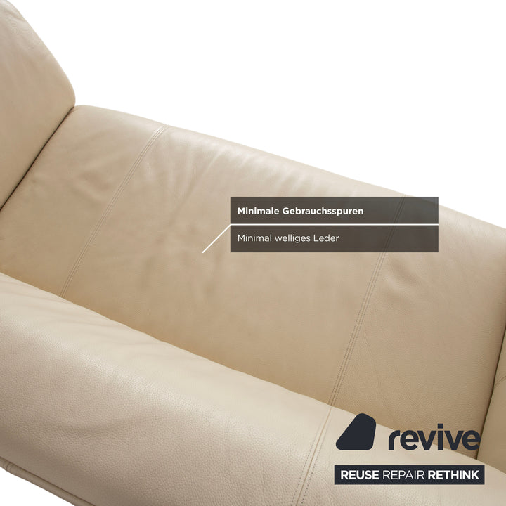 Canapé deux places en cuir beige crème Rolf Benz 322