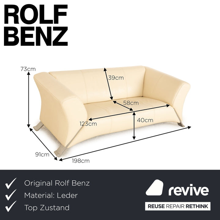 Rolf Benz 322 leather two-seater cream sofa couch