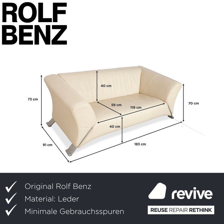 Canapé deux places en cuir beige crème Rolf Benz 322