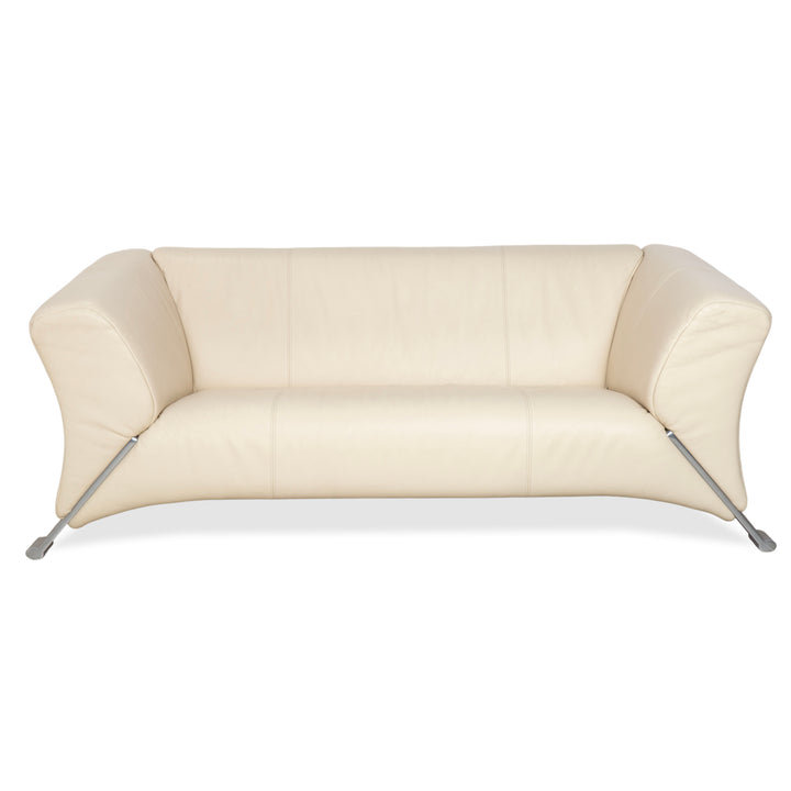 Canapé deux places en cuir beige crème Rolf Benz 322