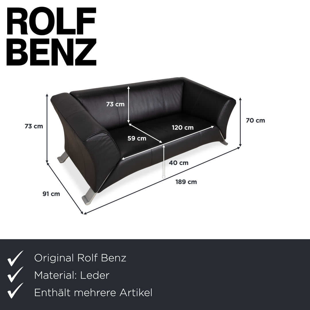 Rolf Benz 322 Leder Zweisitzer Dreisitzer Schwarz Sofa Couch