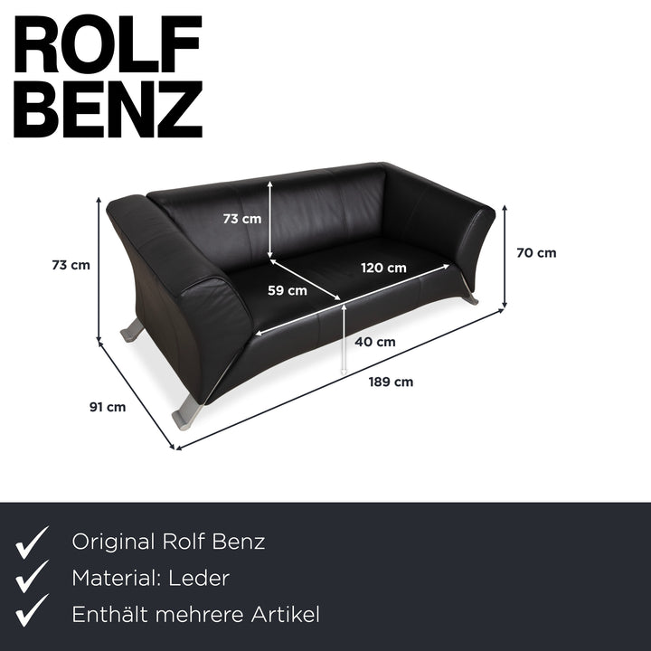 Rolf Benz 322 Leder Zweisitzer Dreisitzer Schwarz Sofa Couch