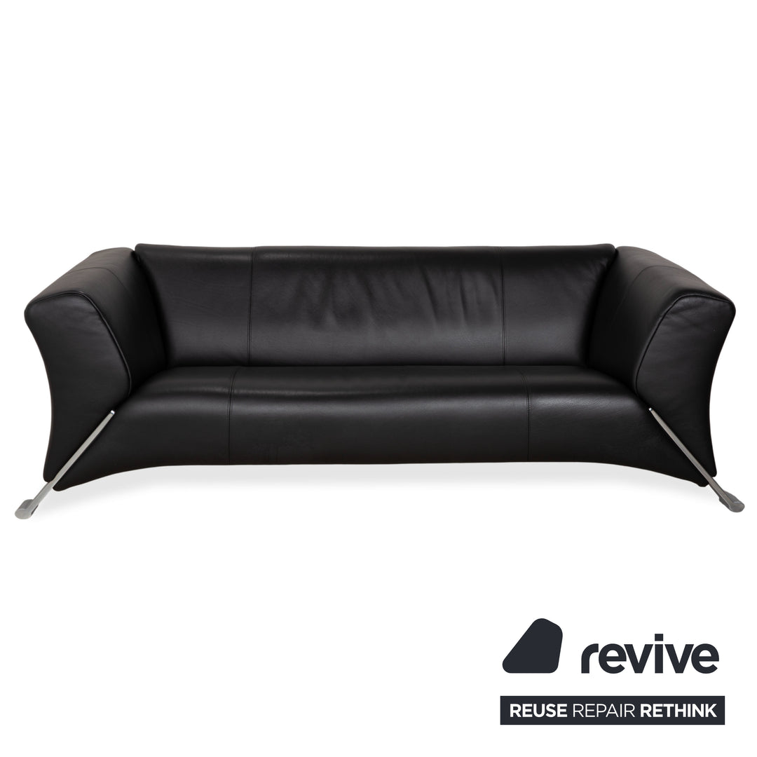 Rolf Benz 322 Leather Two-Seater Three-Seater Black Sofa Couch