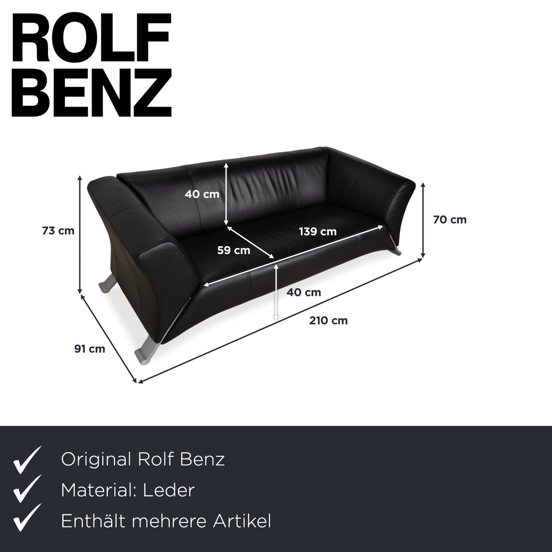Rolf Benz 322 Leder Zweisitzer Dreisitzer Schwarz Sofa Couch