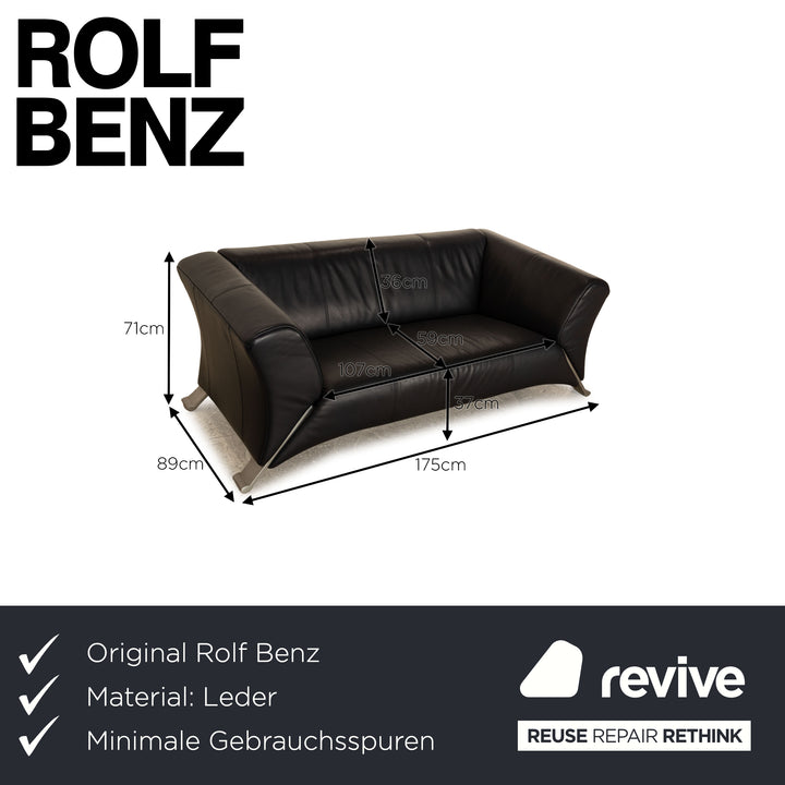Rolf Benz 322 Leather Two Seater Dark Blue Sofa Couch