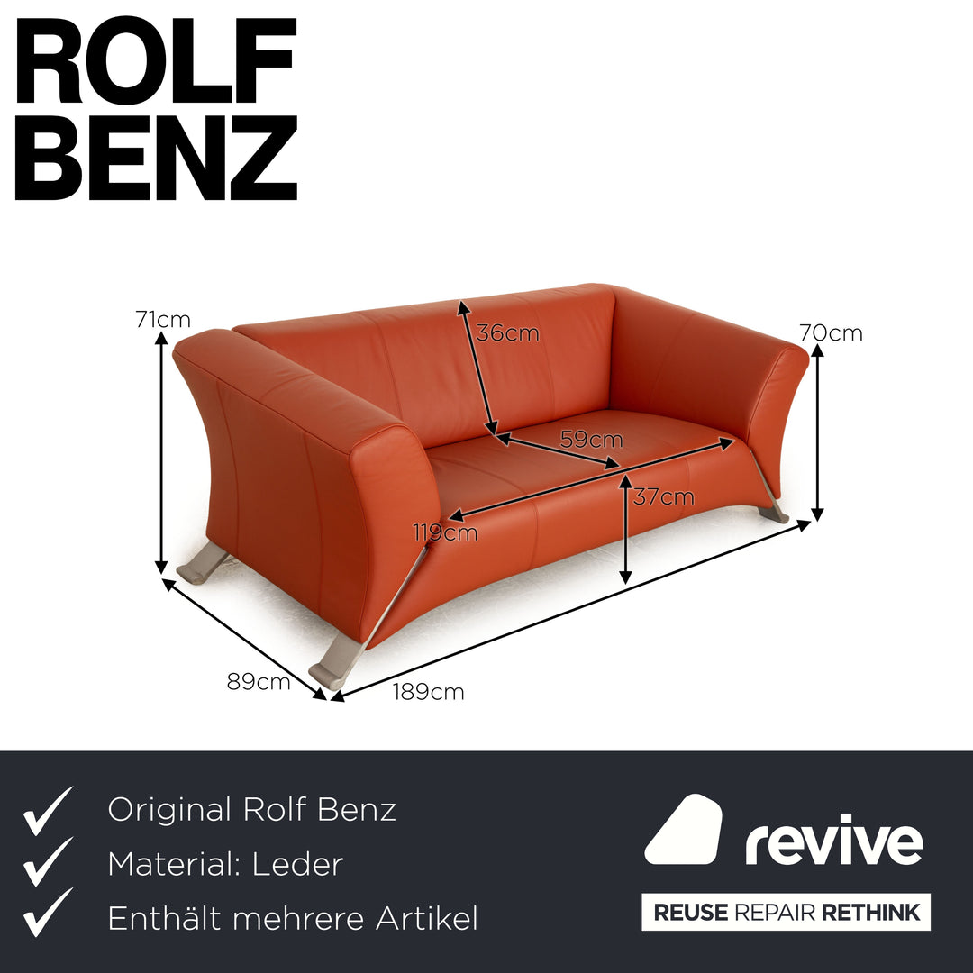 Rolf Benz 322 Leather Two Seater Orange Red Sofa Couch