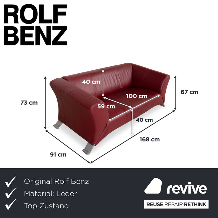 Rolf Benz 322 Leder Zweisitzer Rot Sofa Couch
