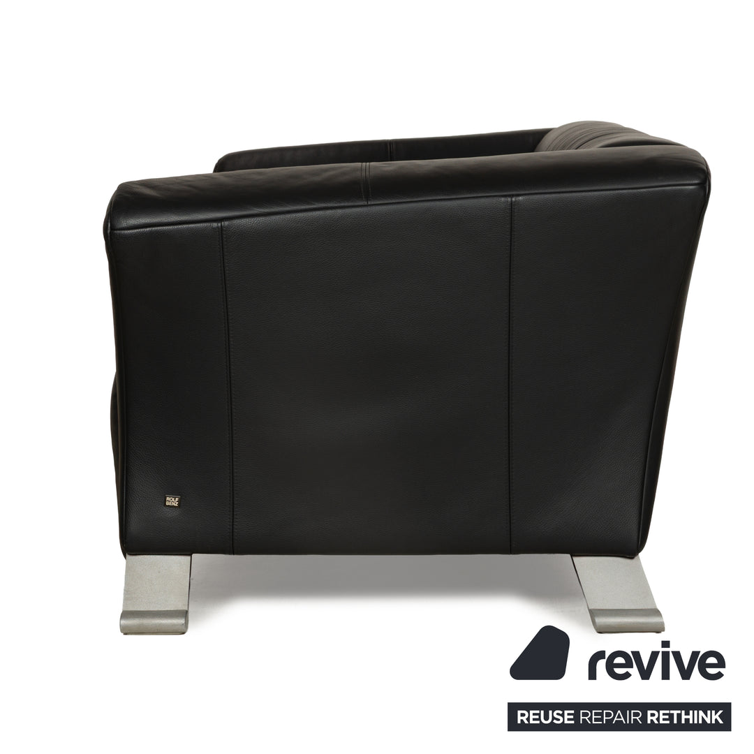 Canapé deux places en cuir noir anthracite Rolf Benz 322