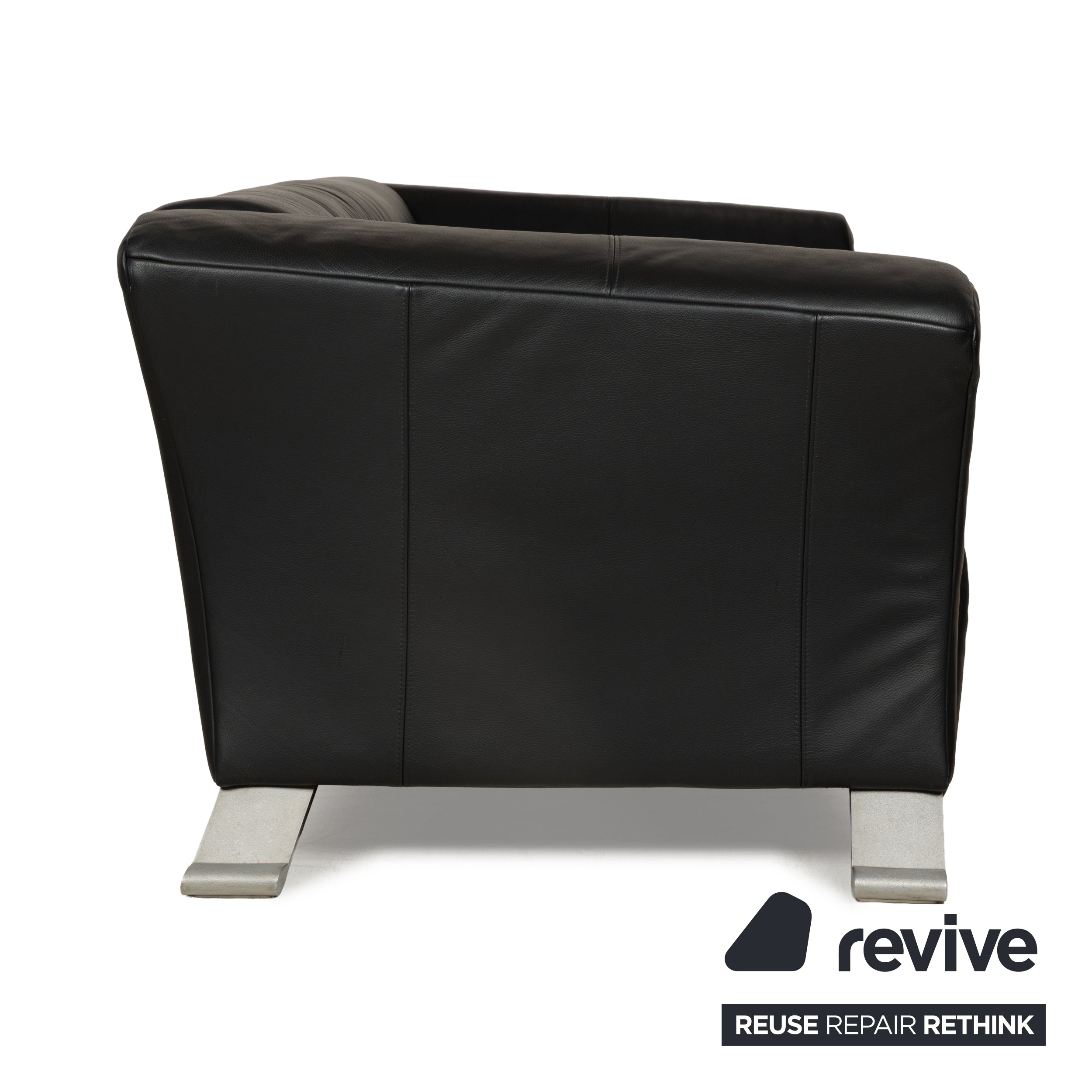 Canapé deux places en cuir noir anthracite Rolf Benz 322