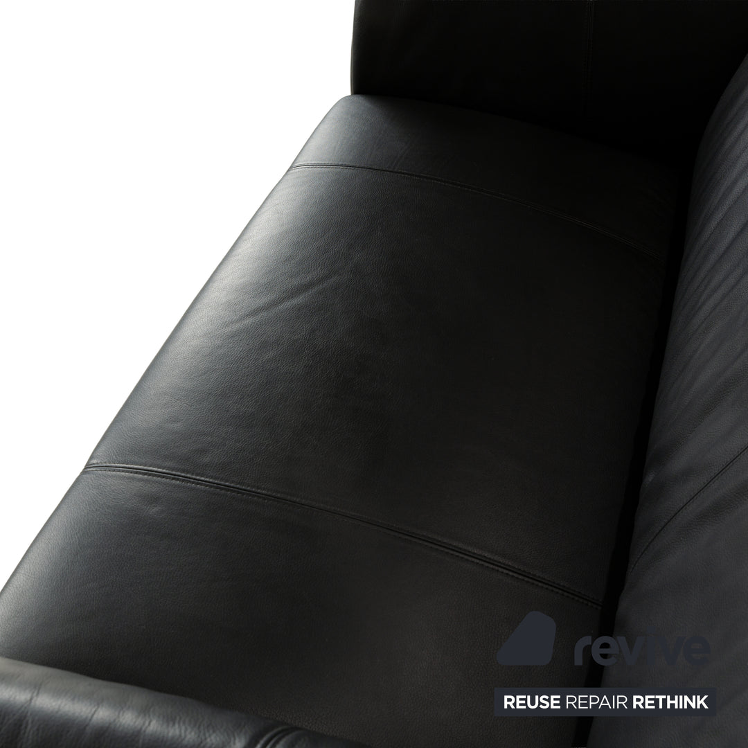 Canapé deux places en cuir noir anthracite Rolf Benz 322