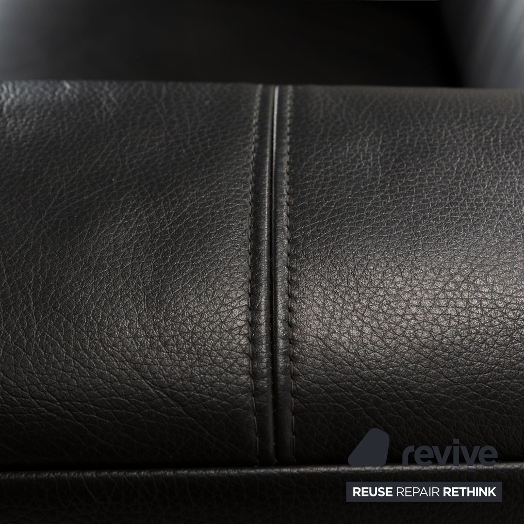 Canapé deux places en cuir noir anthracite Rolf Benz 322