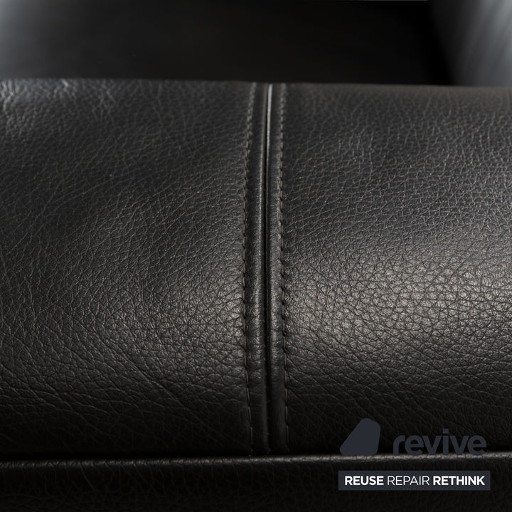 Canapé deux places en cuir noir anthracite Rolf Benz 322