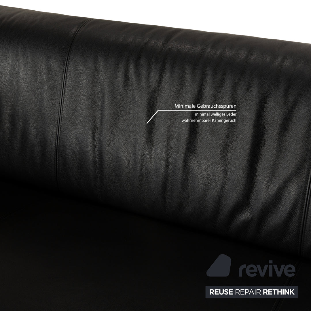 Canapé deux places en cuir noir anthracite Rolf Benz 322