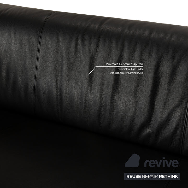 Canapé deux places en cuir noir anthracite Rolf Benz 322