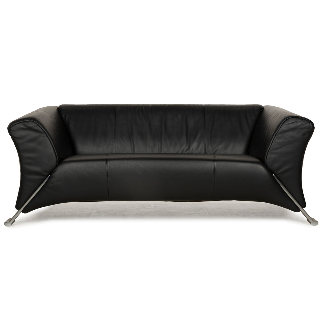 Canapé deux places en cuir noir anthracite Rolf Benz 322