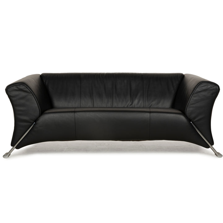 Canapé deux places en cuir noir anthracite Rolf Benz 322