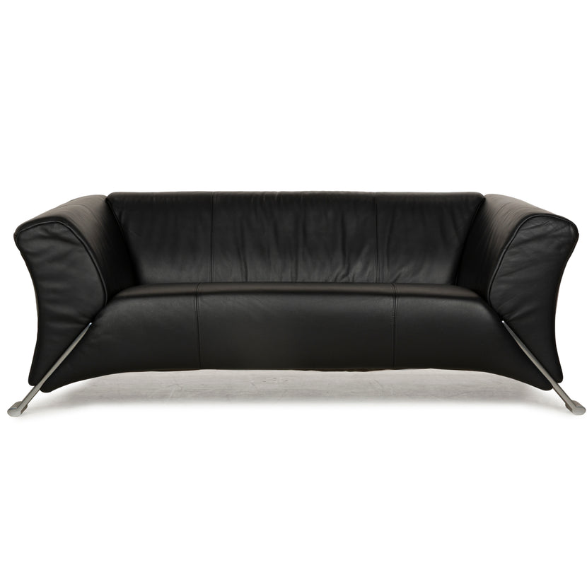 Canapé deux places en cuir noir anthracite Rolf Benz 322