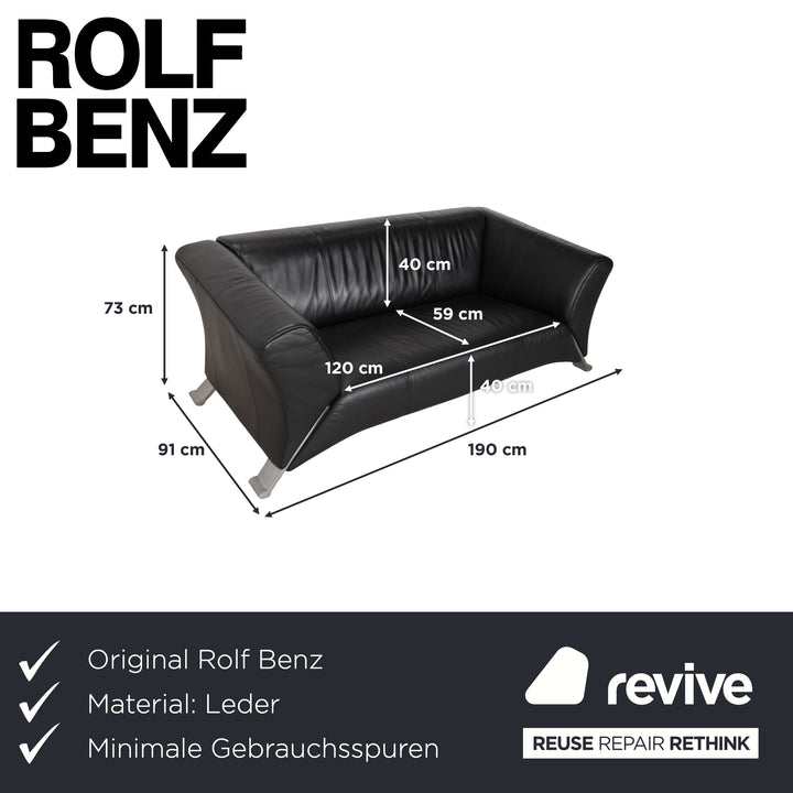 Rolf Benz 322 leather two-seater black sofa couch