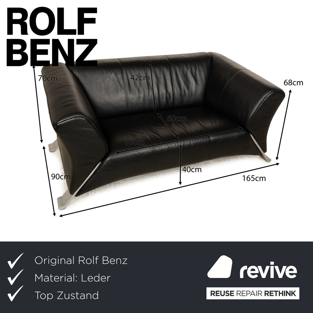 Rolf Benz 322 Leder Zweisitzer Schwarz Sofa Couch