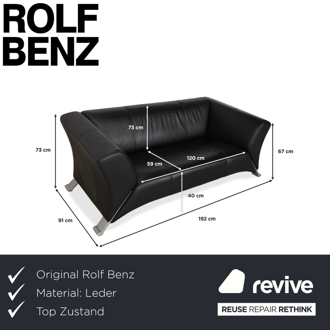 Rolf Benz 322 Leder Zweisitzer Schwarz Sofa Couch