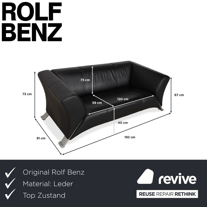 Rolf Benz 322 Leder Zweisitzer Schwarz Sofa Couch