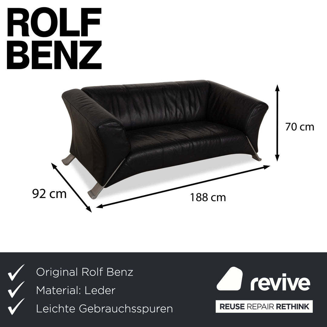 Canapé deux places en cuir noir Rolf Benz 322