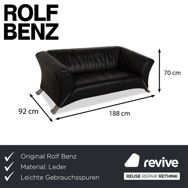 Canapé deux places en cuir noir Rolf Benz 322