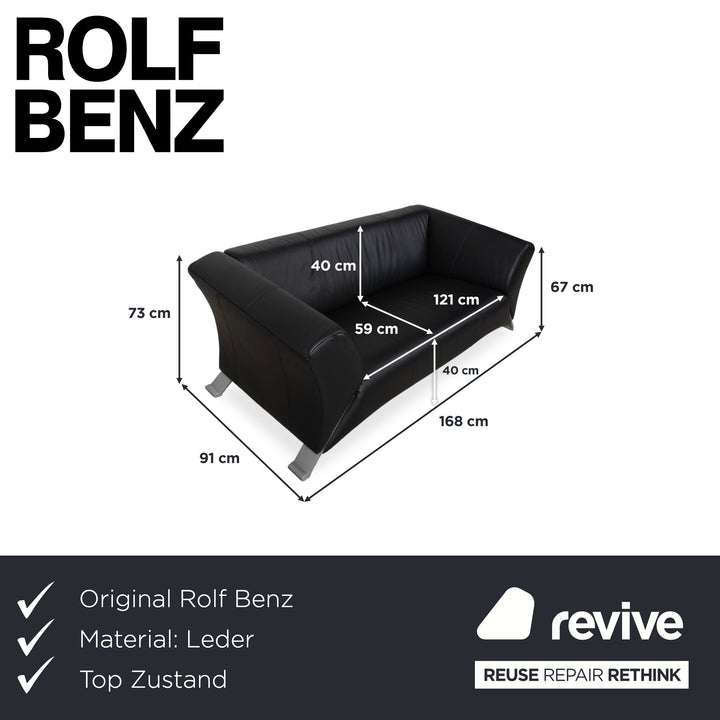 Rolf Benz 322 Leder Zweisitzer Schwarz Sofa Couch