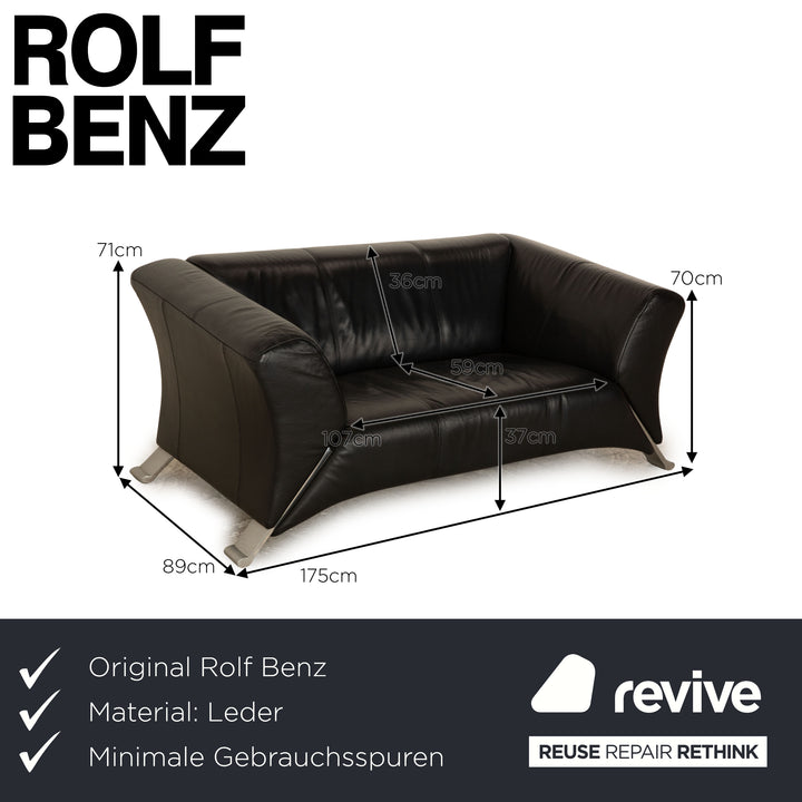 Rolf Benz 322 Leder Zweisitzer Schwarz Sofa Couch