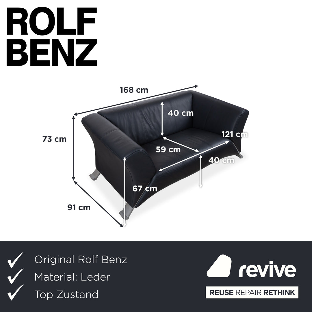 Rolf Benz 322 Leder Zweisitzer Schwarz Sofa Couch