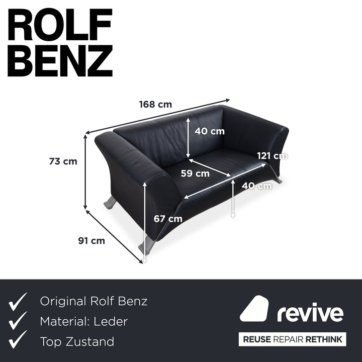 Rolf Benz 322 Leder Zweisitzer Schwarz Sofa Couch