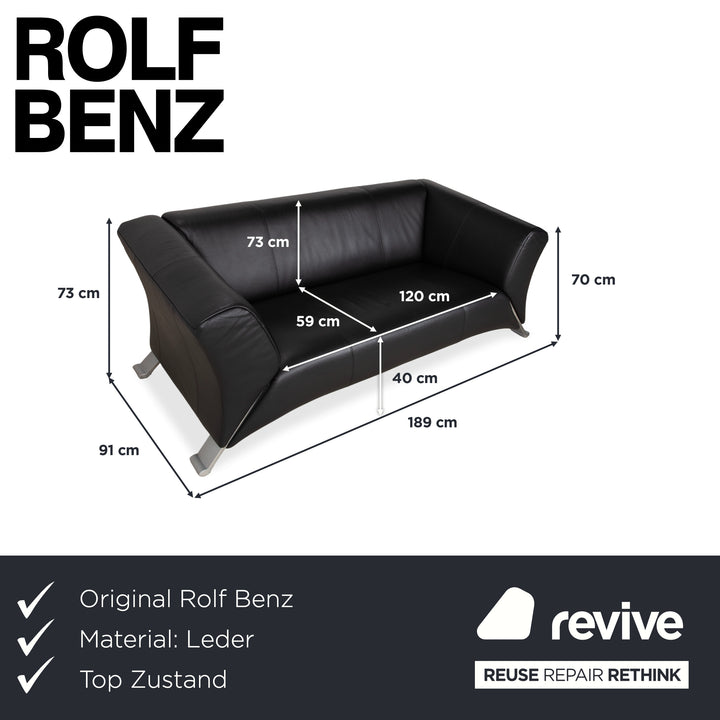 Rolf Benz 322 Leder Zweisitzer Schwarz Sofa Couch