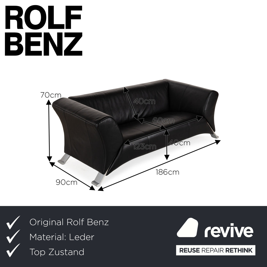 Rolf Benz 322 leather two-seater black sofa couch