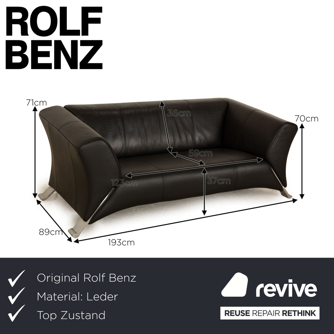 Rolf Benz 322 Leder Zweisitzer Schwarz Sofa Couch