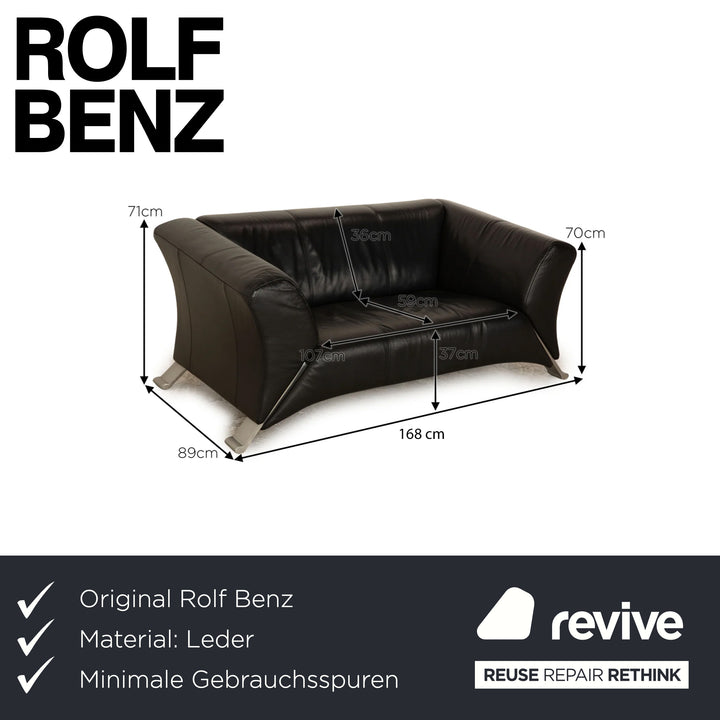 Rolf Benz 322 Leder Zweisitzer Schwarz Sofa Couch