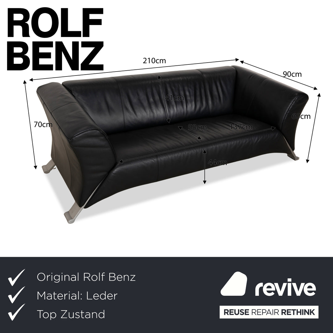 Rolf Benz 322 leather two-seater black sofa couch