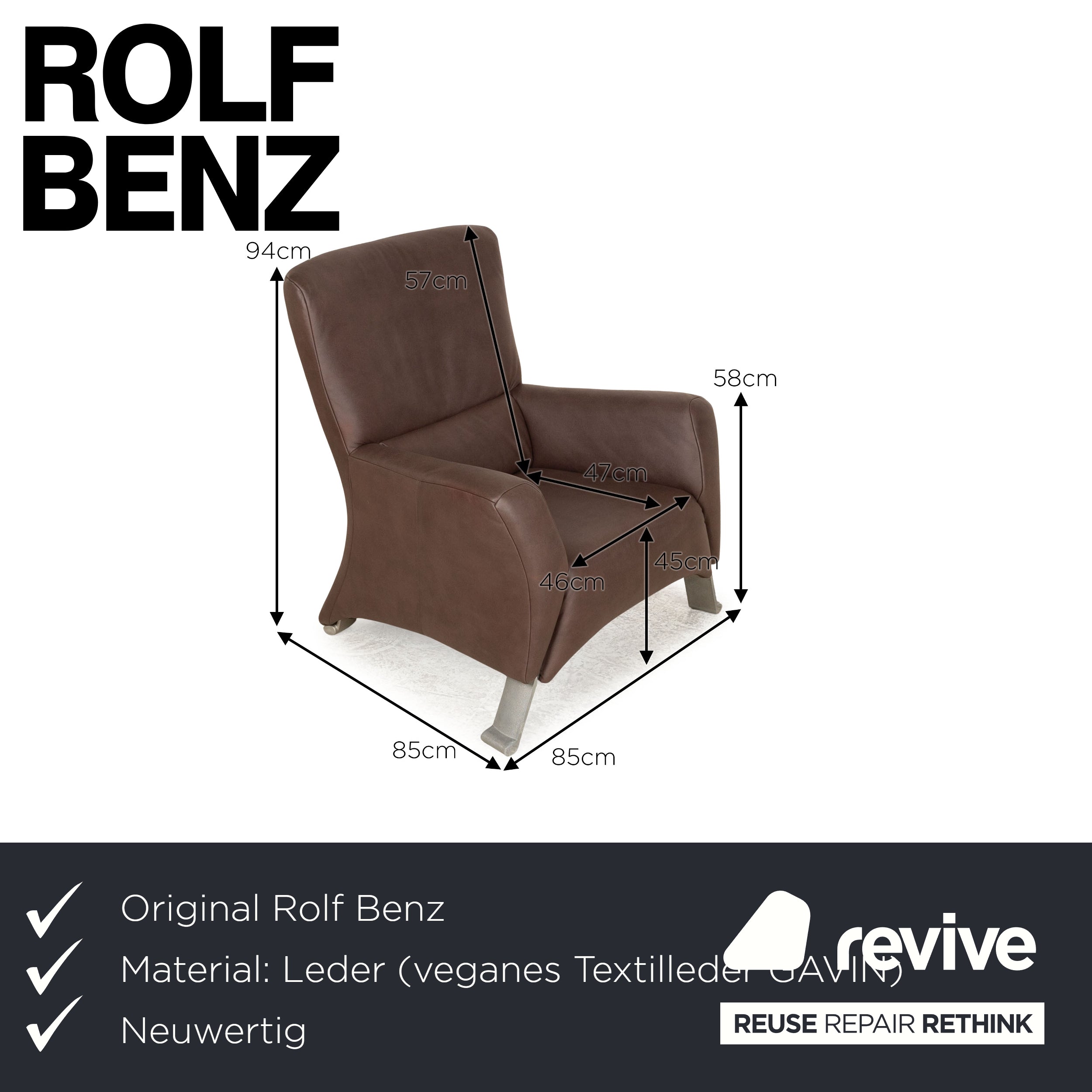 Rolf Benz 322 Sessel inkl. Hocker Braun veganes Leder