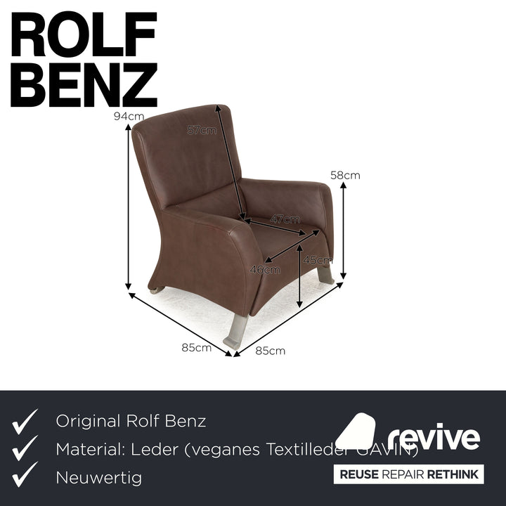 Fauteuil Rolf Benz 322 avec tabouret en cuir végétalien marron