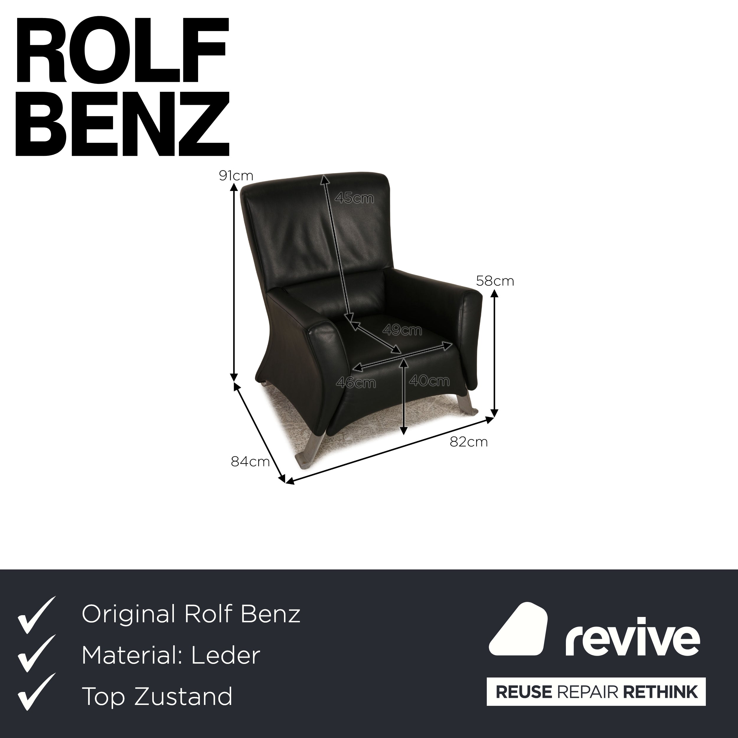 Rolf Benz 322 Leder Sessel  Schwarz