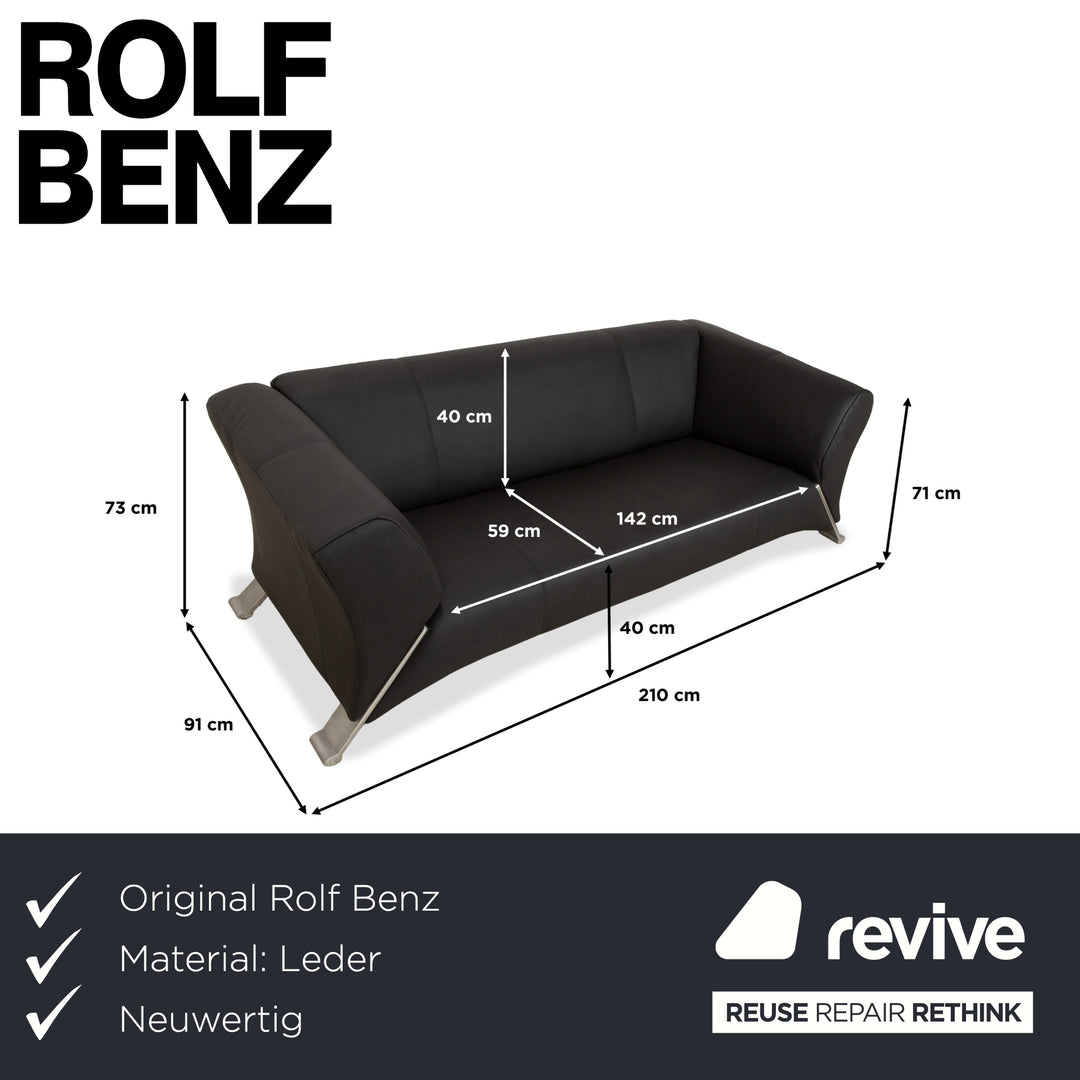 Rolf Benz 322 vegan leather three-seater anthracite dark grey sofa couch new cover