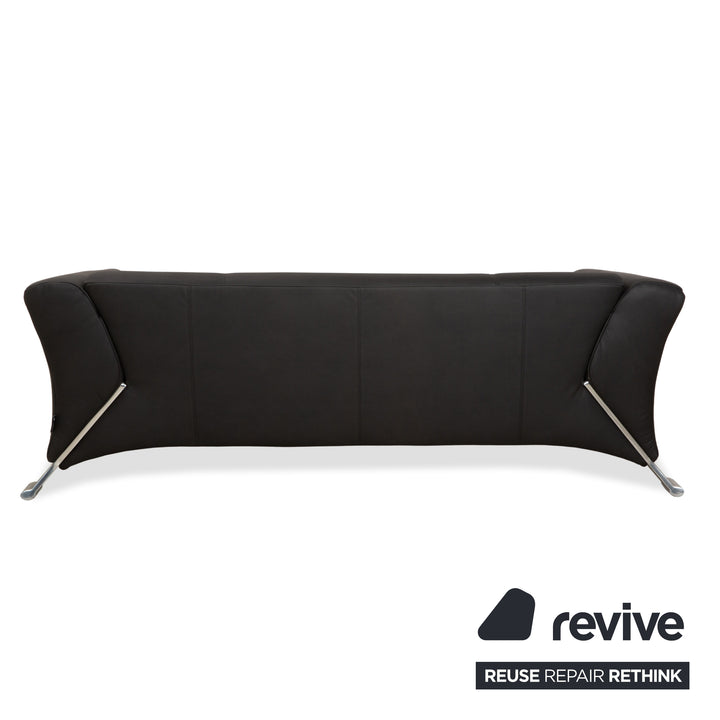 Canapé trois places en cuir vegan Rolf Benz 322 anthracite gris foncé, housse neuve