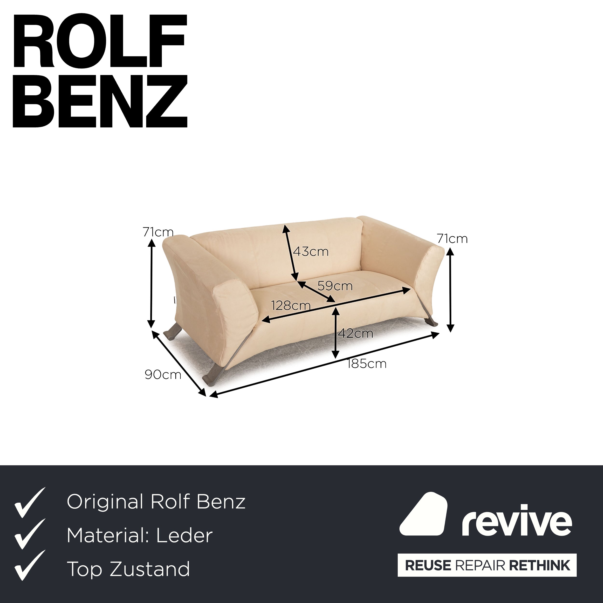 Rolf Benz 322 Stoff Sofa Creme Zweisitzer Couch Neubezug