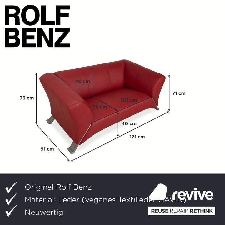 Canapé deux places rouge en cuir végétalien Rolf Benz 322 retapissé