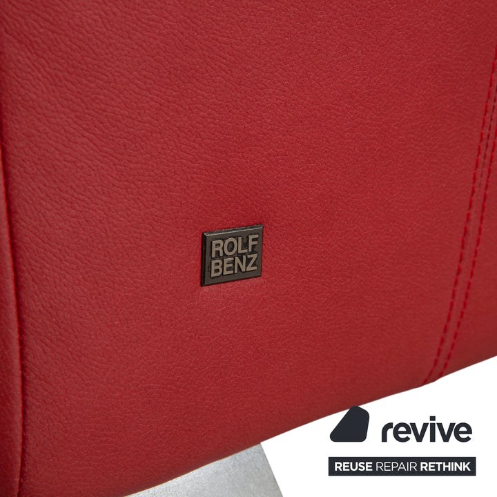 Canapé deux places rouge en cuir végétalien Rolf Benz 322 retapissé