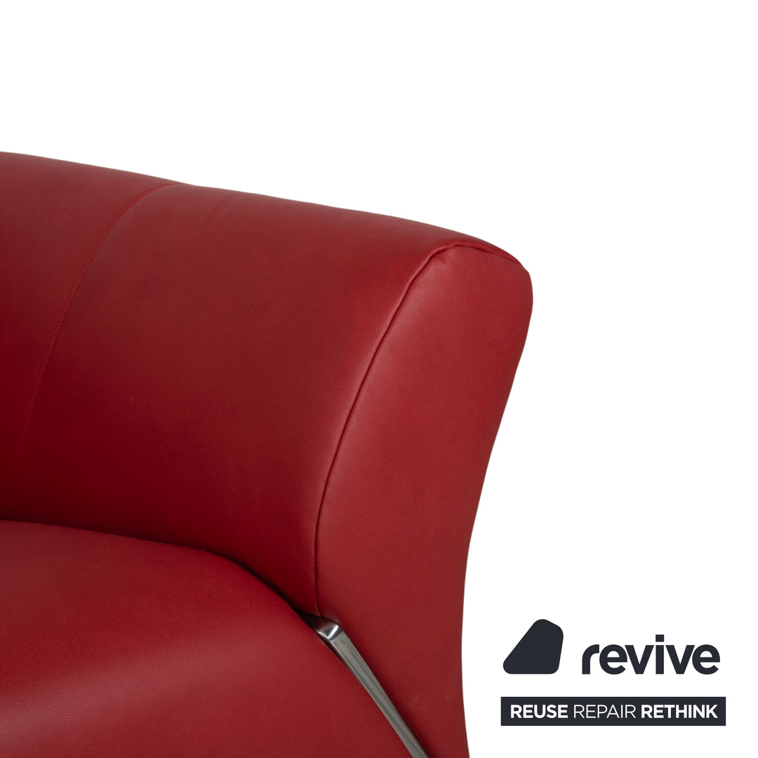 Canapé deux places rouge en cuir végétalien Rolf Benz 322 retapissé